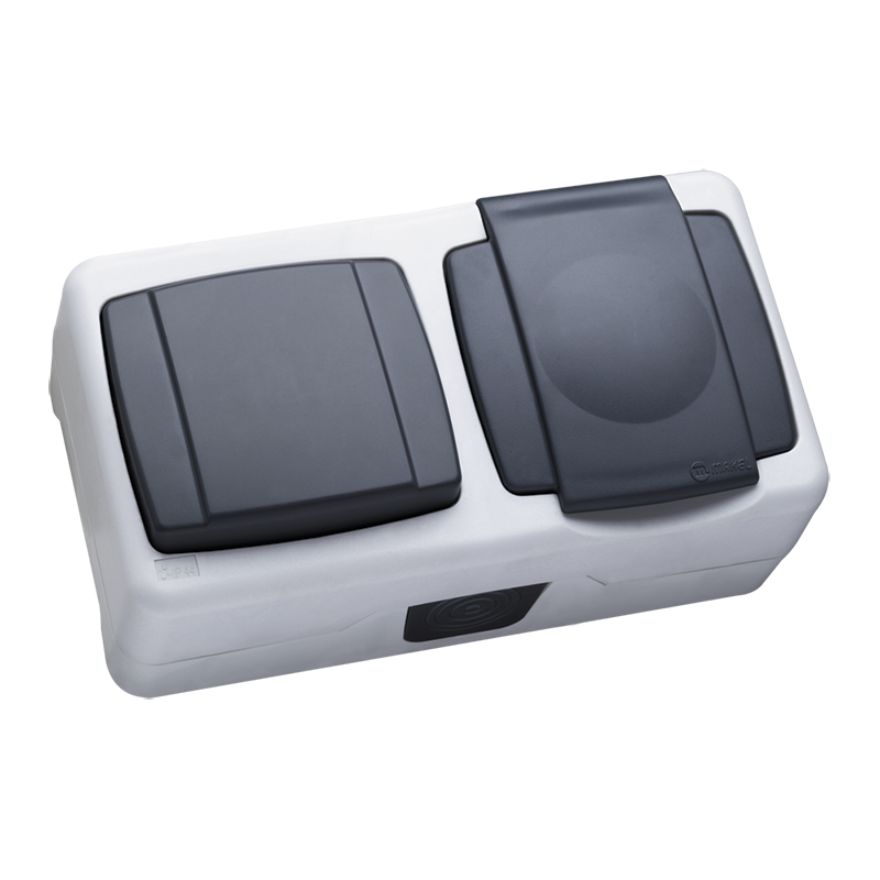 Dual Moist Environment Switch + Schuko Socket Outlet with Lid